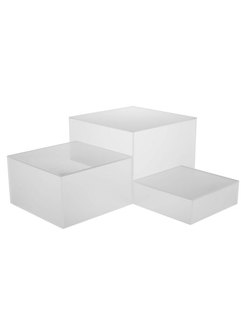 Set of 3 Frosted White Acrylic Cube Display Nesting Risers with Hollow Bottoms, Semi Transparent