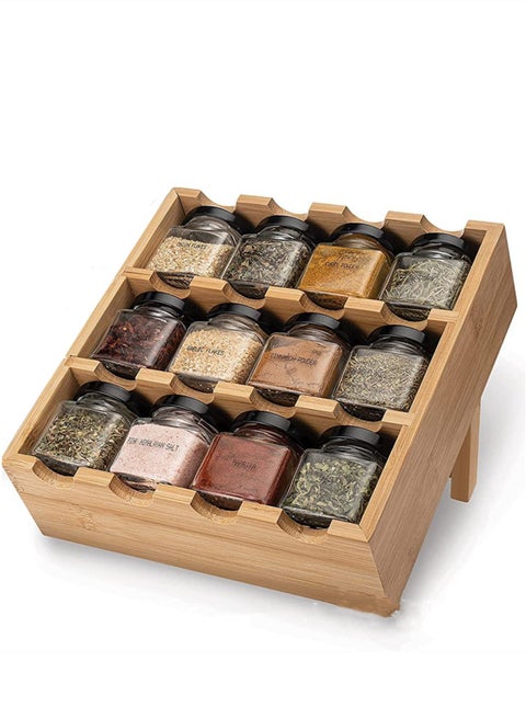 Spice Rack, 3-tier Bamboo Spice Rack and Organizer, Seasoning Spice Jar Organizer, Excellent Tiered Wooden Spice Racks Free Standing for Cabinet Drawers and Countertop