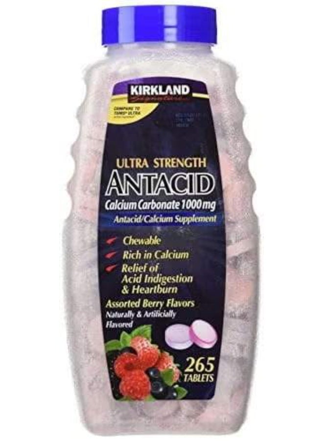 Kirkland Signature Ultra Strength Antacid Calcium Carbonate 1000 MG Assorted Berry Flavors 265 Tablets