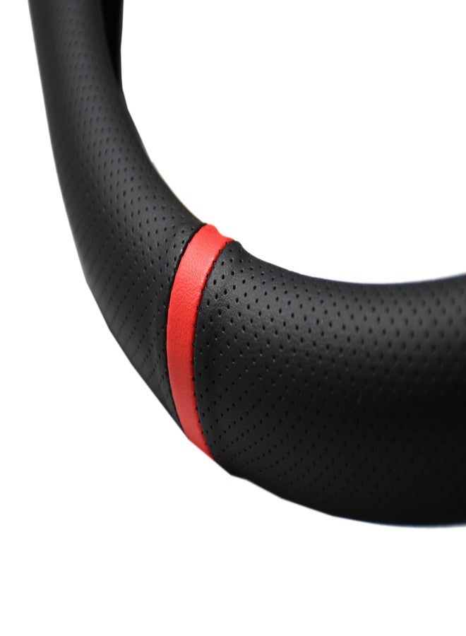 PartsTo Quick Install Sporty Perforated Nappa Leather Steering Wheel Cover with Red Circular Trim Universal fit Any 14 ½ to 15 inches Car Pickup SUV - Image 4