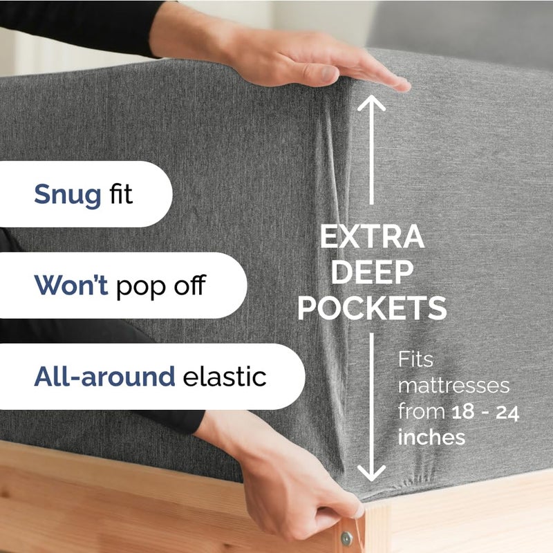 CGK Unlimited CGK Unlimited Extra Deep Cal King Fitted Sheet - Hotel Luxury - Easily Fits 18 inch to 24 inch Mattress - Soft  Wrinkle Free  Breathable & Comfy Extra Deep Pockets - 06 - Heathered Grey  - Image 2