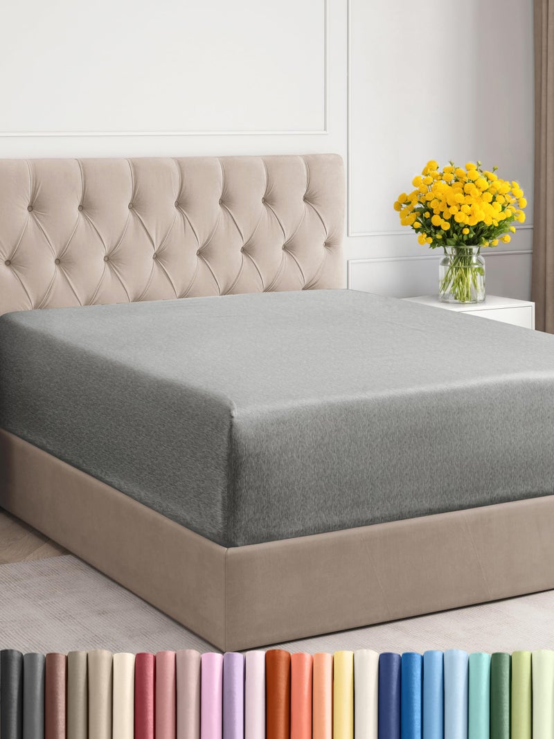 CGK Unlimited CGK Unlimited Extra Deep Cal King Fitted Sheet - Hotel Luxury - Easily Fits 18 inch to 24 inch Mattress - Soft  Wrinkle Free  Breathable & Comfy Extra Deep Pockets - 06 - Heathered Grey  - Image 1