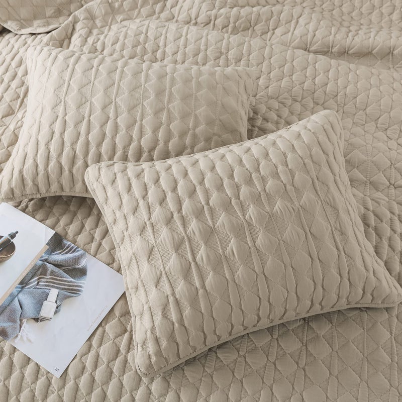 WDCOZY Oversized California Cal King Size Quilt Bedding Sets with Pillow Shams, Beige Tan Cream Lightweight Soft Bedspread Coverlet Bed Cover, All Season Spring Summer, 3 Pieces, 116x106 inches - Image 4