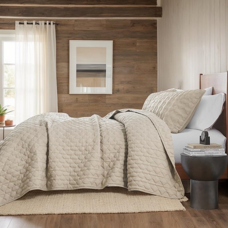 WDCOZY Oversized California Cal King Size Quilt Bedding Sets with Pillow Shams, Beige Tan Cream Lightweight Soft Bedspread Coverlet Bed Cover, All Season Spring Summer, 3 Pieces, 116x106 inches - Image 5