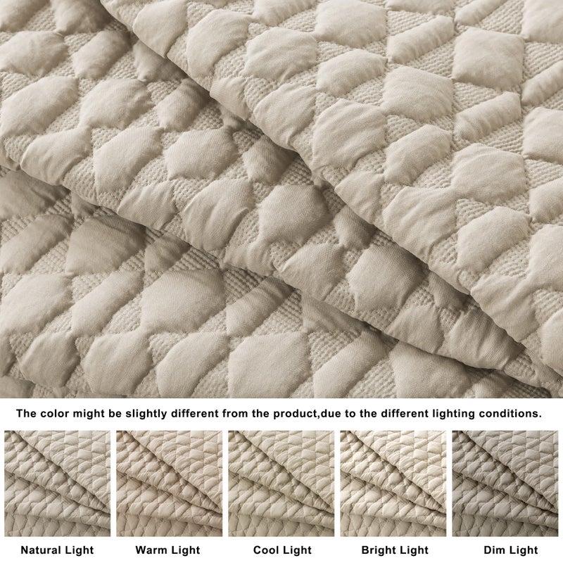 WDCOZY Oversized California Cal King Size Quilt Bedding Sets with Pillow Shams, Beige Tan Cream Lightweight Soft Bedspread Coverlet Bed Cover, All Season Spring Summer, 3 Pieces, 116x106 inches - Image 3