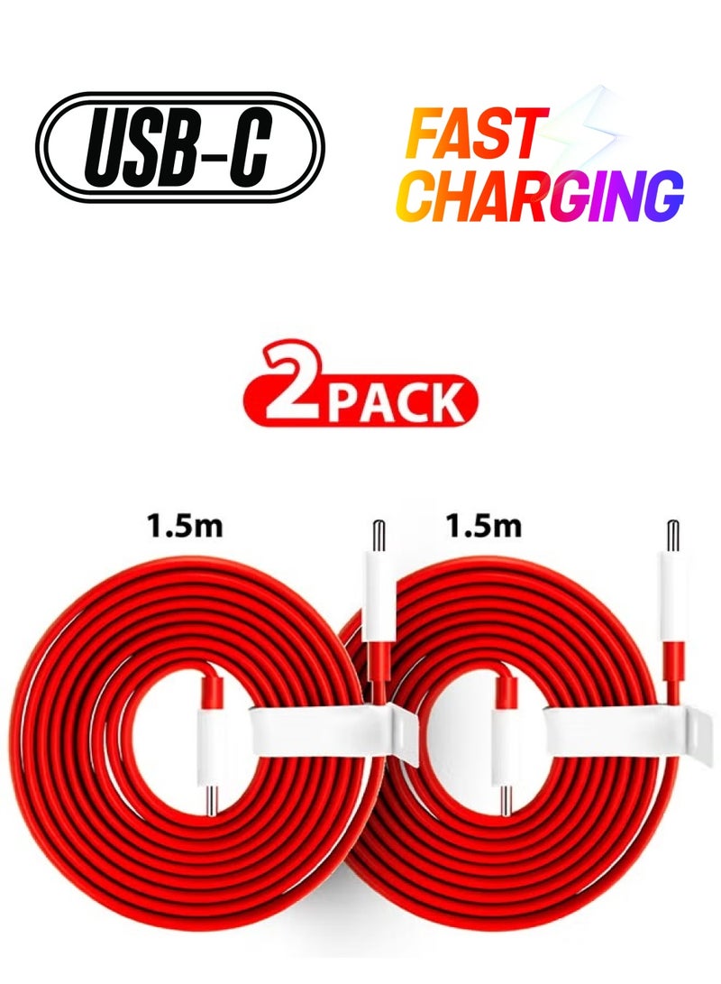 ELTRAZONE 2-Pack Original Type-C Warp Charging Cable – Quick Charge PD, Dash Charging, Type-C to Type-C, 1.5M Red - Image 1