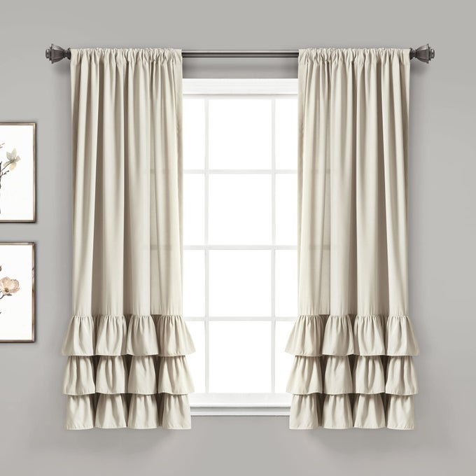 Allison Ruffle Window Curtain Panel Pair 63 Long x 40 Wide Neutral