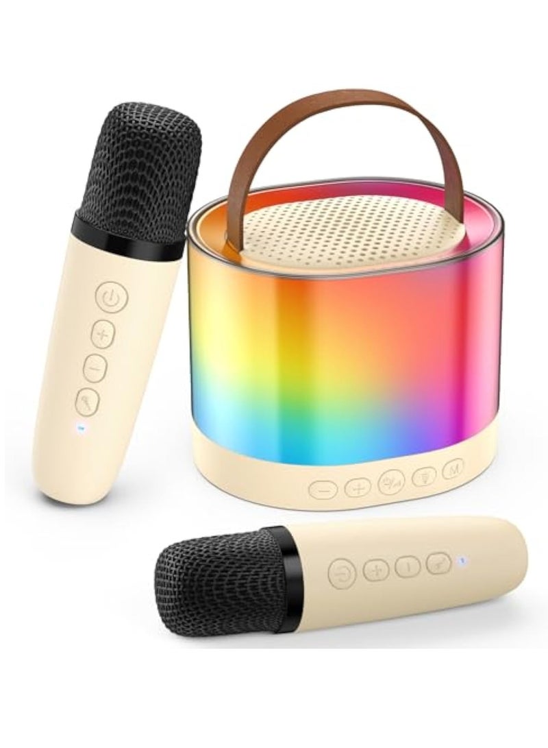 Arabest Mini Karaoke Machine for Adults Kids, Portable Bluetooth Karaoke Speaker with 3.5" Full-Range Speaker and Colorful LED Lights, Support USB/TF Card/AUX (Beige) - Image 1