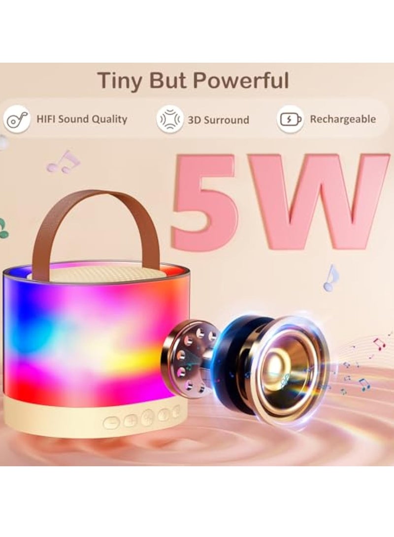 Arabest Mini Karaoke Machine for Adults Kids, Portable Bluetooth Karaoke Speaker with 3.5" Full-Range Speaker and Colorful LED Lights, Support USB/TF Card/AUX (Beige) - Image 2