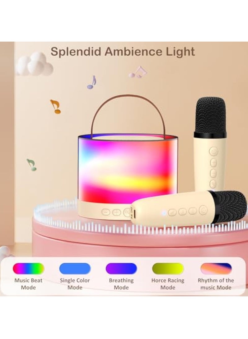 Arabest Mini Karaoke Machine for Adults Kids, Portable Bluetooth Karaoke Speaker with 3.5" Full-Range Speaker and Colorful LED Lights, Support USB/TF Card/AUX (Beige) - Image 3