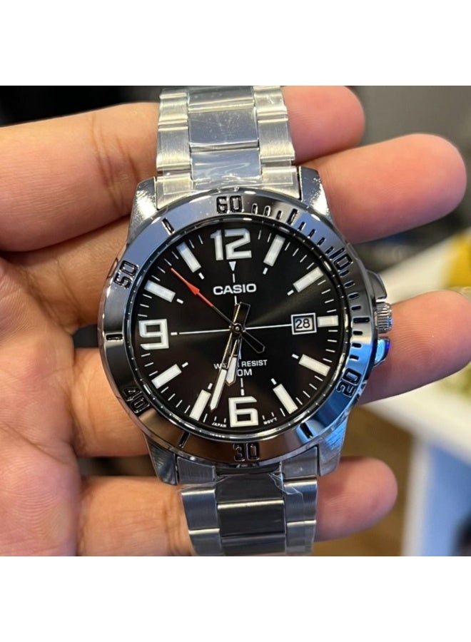 Casio MTP-VD01D-1BVUDF Men's Stainless Steel Analog Watch – Black Dial, Date Display, 50M Water Resistance - Image 3