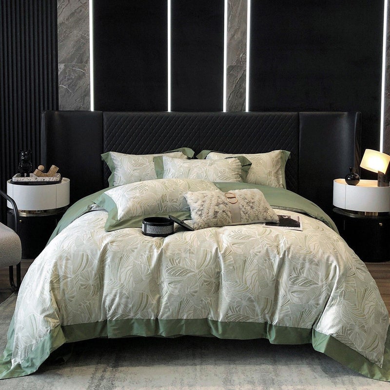 Premium Vintage Style 100S Long-Staple Cotton Bedding Set - All-Season Green Floral Pattern - Image 1