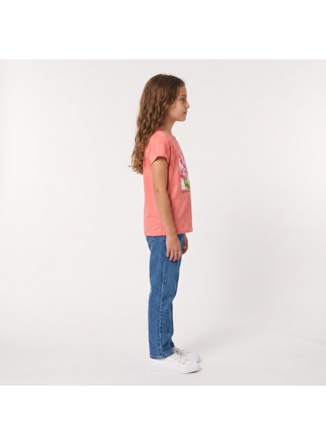 Andora Regular Fit Slip On Printed Girls T-Shirt - Coral Pink - Image 4