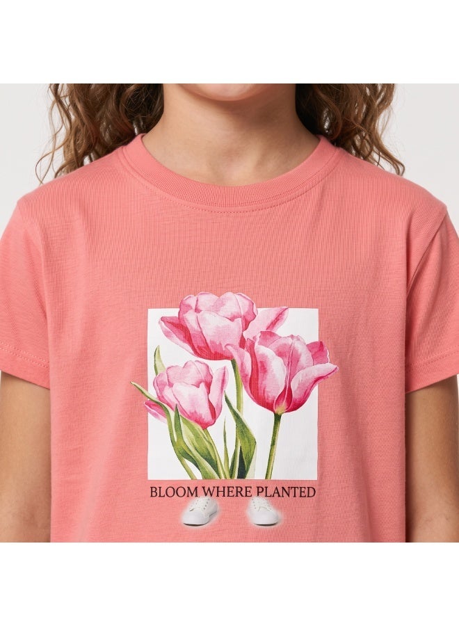 Andora Regular Fit Slip On Printed Girls T-Shirt - Coral Pink - Image 3