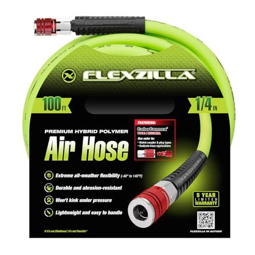 Flexzilla HFZ14100YW2-D Air Hose with ColorConnex Industrial 100 Feet | 1/4" Hose I.D. | Revolutionary Design | Lightweight and Heavy Duty | Pre-Sealed Threads - Image 2