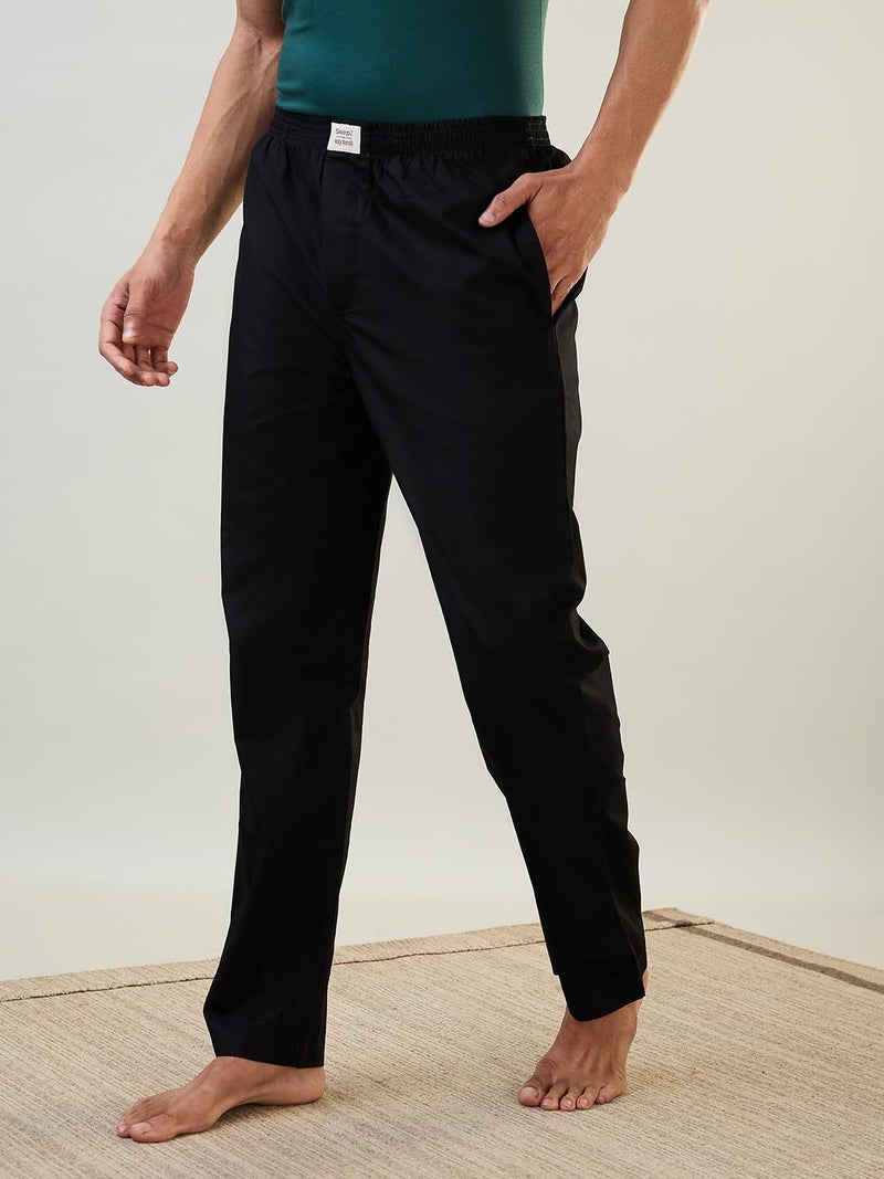 Raymond SleepZ Men Regular Fit Solid Pattern Pure Cotton Pyjama Black - Image 2