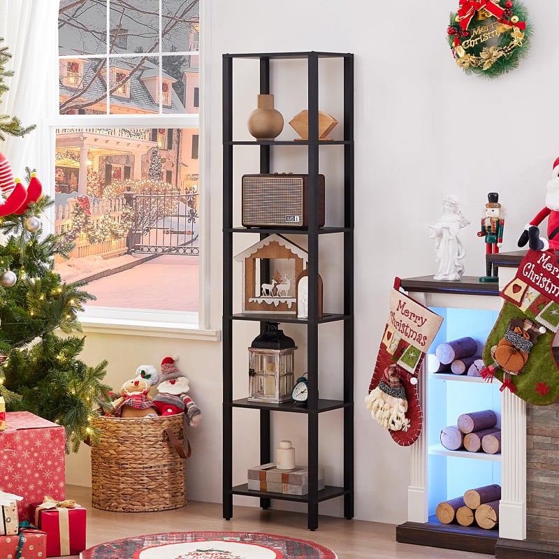YUFAM 66in Tall Bookshelf 6-Tier Small Narrow Bookcase, Skinny Book Shelf for Small Space, Farmhouse Slim Shelf with Storage, Wood Freestanding Display Thin Bookshelves for Living Room, Office, Black - Image 3
