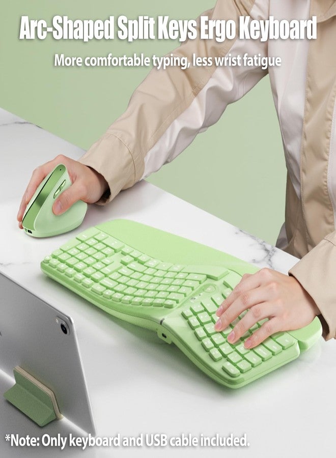 TISHLED Bow Split Ergonomic Keyboard Wireless with Cushioned Wrist & Palm Rest, Wireless 2.4G/Bluetooth/Wired USB-C, Comfortable Natural Typing, Compatible with Windows/Mac/PC/Laptop, Matcha Green - Image 2