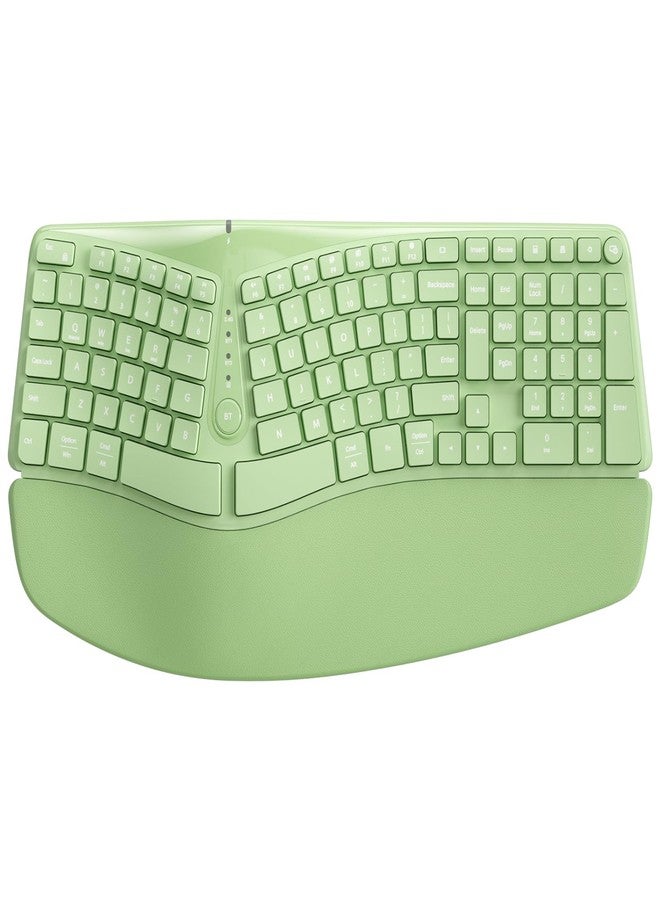 TISHLED Bow Split Ergonomic Keyboard Wireless with Cushioned Wrist & Palm Rest, Wireless 2.4G/Bluetooth/Wired USB-C, Comfortable Natural Typing, Compatible with Windows/Mac/PC/Laptop, Matcha Green - Image 1
