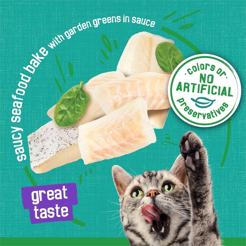 Friskies Purina Friskies Indoor Cat Food Meaty Bits Saucy Seafood Bake with Garden Greens in Sauce - Pack of 24 (5.5 oz. Cans) - Image 4