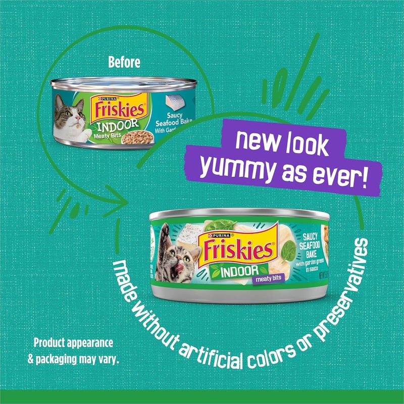 Friskies Purina Friskies Indoor Cat Food Meaty Bits Saucy Seafood Bake with Garden Greens in Sauce - Pack of 24 (5.5 oz. Cans) - Image 2