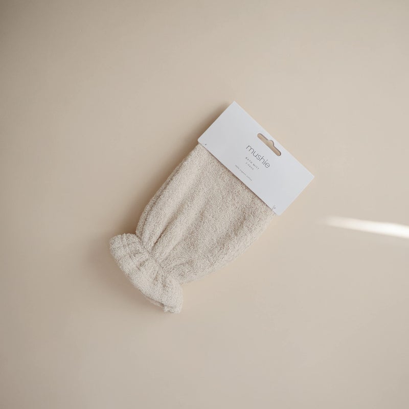 mushie Baby Bath Mitt | Organic Cotton | Pack of 2 (Fog) - Image 2