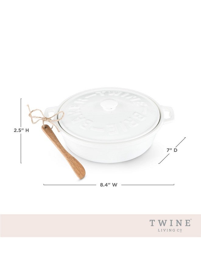 Twine Ceramic Brie Baker with Acacia Wood Spreader, Brie Baking Dish with Lid, Brie Cheese Baking Dish, Ceramic Bakeware, White, Set of 1 - Image 3