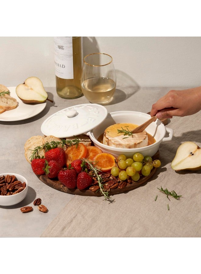 Twine Ceramic Brie Baker with Acacia Wood Spreader, Brie Baking Dish with Lid, Brie Cheese Baking Dish, Ceramic Bakeware, White, Set of 1 - Image 5