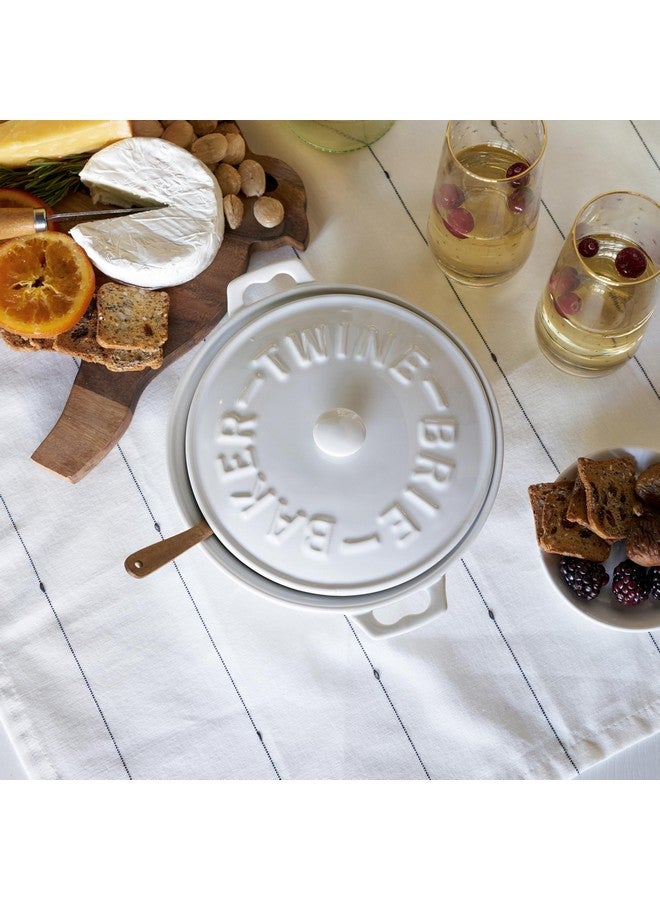 Twine Ceramic Brie Baker with Acacia Wood Spreader, Brie Baking Dish with Lid, Brie Cheese Baking Dish, Ceramic Bakeware, White, Set of 1 - Image 4
