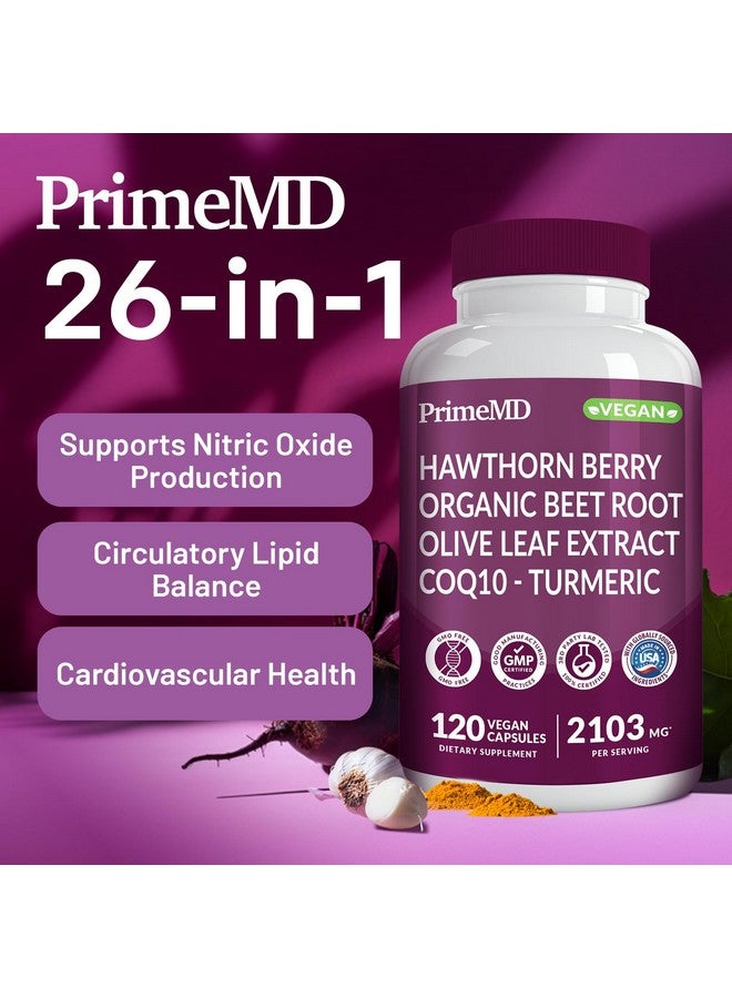 PrimeMD 26-in-1 Nitric Oxide Supplement - Blood Pressure Supplements for Heart Health with Coq 10, Organic Beet Root Capsules with Hawthorn Berry and Garlic, 2103mg Per Serving (120 ct, 2 Pack) - Image 2