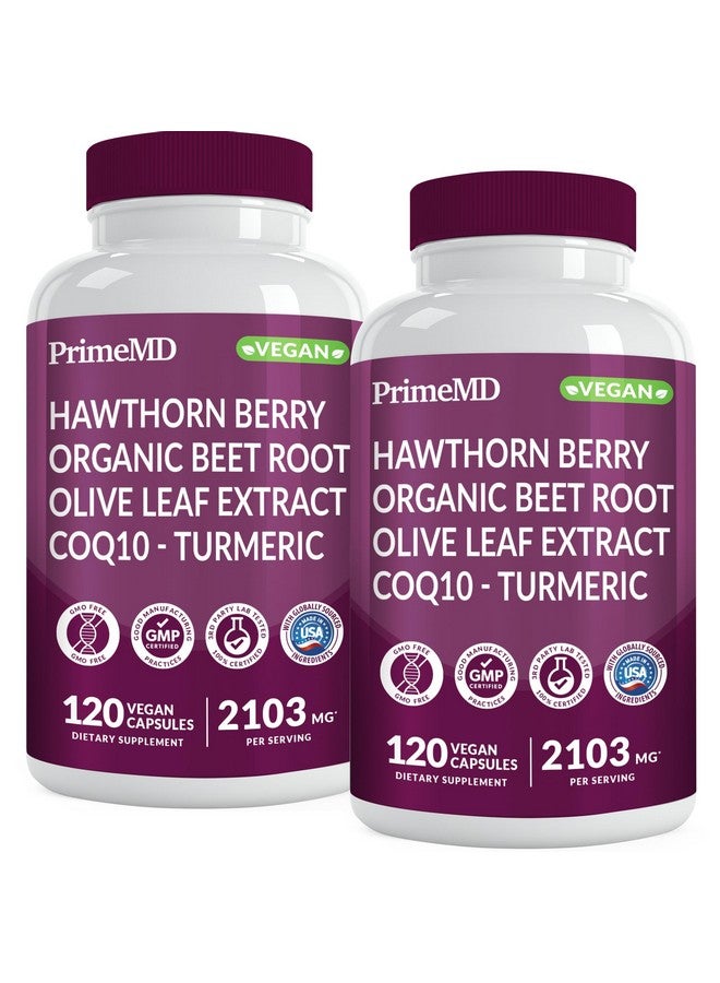 PrimeMD 26-in-1 Nitric Oxide Supplement - Blood Pressure Supplements for Heart Health with Coq 10, Organic Beet Root Capsules with Hawthorn Berry and Garlic, 2103mg Per Serving (120 ct, 2 Pack) - Image 1