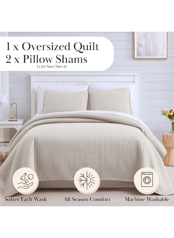 Southshore Fine Living, Inc. Twin Quilt Bedding Set, Soft Brushed Microfiber Twin Quilt Coverlet, Wrinkle, Fade, & Stain Resistant, Twin/Twin XL Quilt Set with Matching Pillow Sham, Bone  - Image 2