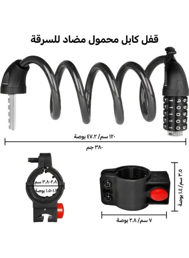 قفل كابل حلزوني محمول مضاد للسرقة برقم سري للدراجات والسكوتر - Image 1
