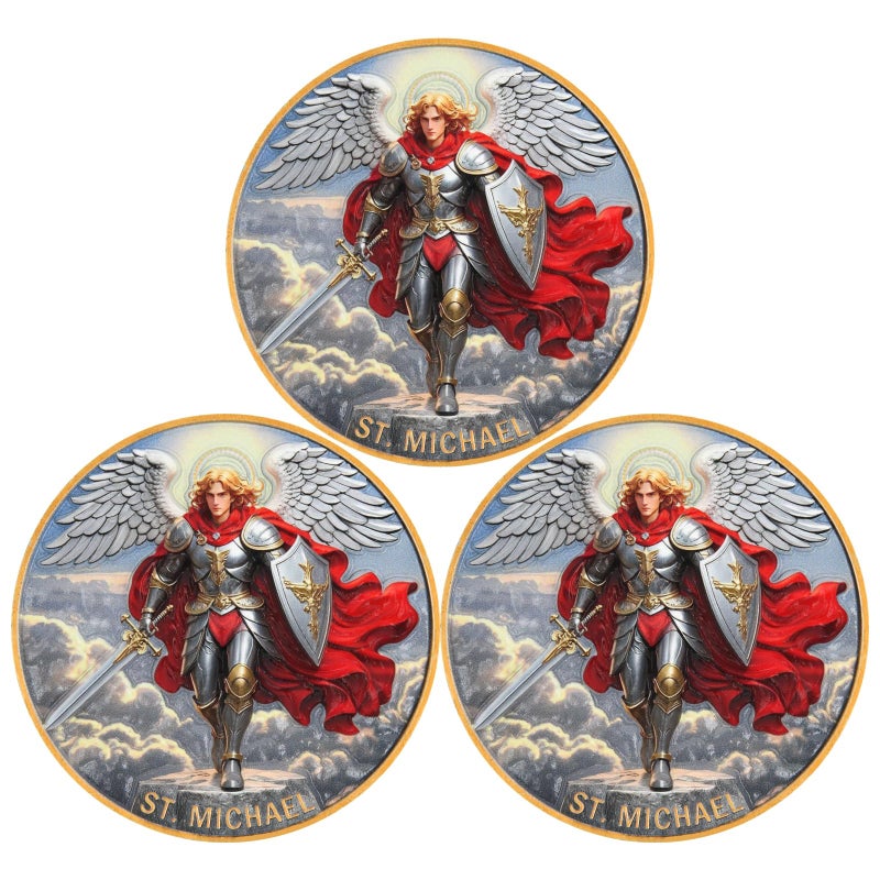 Leabet 3Pcs St Michael Psalm 911011 Challenge Coin SingleSided FullColor Angel Art with Dual 3D Engraved Zinc Alloy 157 Inch Religious Shield Sword Olive Branch DesignPack of 3 - Image 3