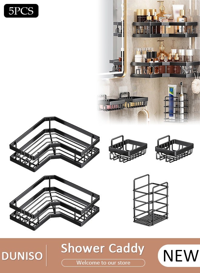 DUNISO 5 Pack Corner Shower Caddy, Wall Mounted Bathroom Shower Holder with Soap and toothbrush Holder, Adhesive Shower Shelf for Inside Shower, Removable Corner Organizer Shelves for Bathroom Storage, No Drilling Shower Storage Rack Basket for Toilet, Dorm and Kitchen - Image 1