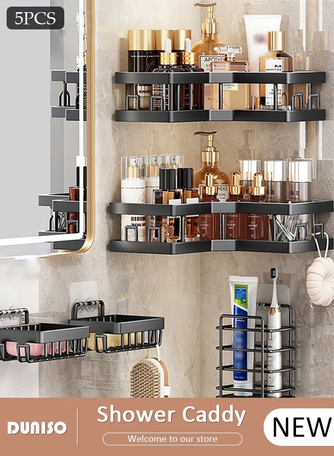 DUNISO 5 Pack Corner Shower Caddy, Wall Mounted Bathroom Shower Holder with Soap and toothbrush Holder, Adhesive Shower Shelf for Inside Shower, Removable Corner Organizer Shelves for Bathroom Storage, No Drilling Shower Storage Rack Basket for Toilet, Dorm and Kitchen  - Image 1