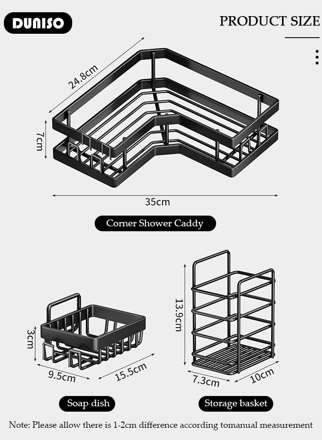DUNISO 5 Pack Corner Shower Caddy, Wall Mounted Bathroom Shower Holder with Soap and toothbrush Holder, Adhesive Shower Shelf for Inside Shower, Removable Corner Organizer Shelves for Bathroom Storage, No Drilling Shower Storage Rack Basket for Toilet, Dorm and Kitchen  - Image 4