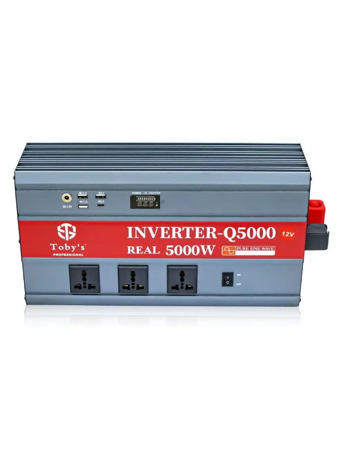 توبيز محول طاقة السيارة الجديد من توبي، 5000 واط، محول طاقة تيار متردد من 12 فولت إلى 220 فولت، شاشة LED أمامية، عاكس موجة جيبية نقية لأجهزة الكمبيوتر المحمول والكمبيوتر اللوحي والأنظمة الشمسية والتخييم (Q5000) - INVERTER 5000 - Image 4