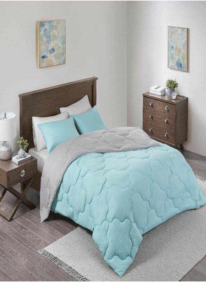 Comfort Spaces - Comfort Spaces Vixie Reversible Comforter Set - Trendy Casual Geometric Quilted Cover, All Season Down Alternative Cozy Bedding, Matching Sham, Aqua/Gray, Twin/Twin XL 2 piece - Image 1