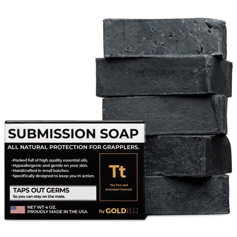 Gold BJJ Premium Tea Tree Oil Soap  USA Made Bar Soap for BJJ Jiu Jitsu Wrestling and Grappling 5Pack of 4 Ounce Soap Bars Activated Charcoal