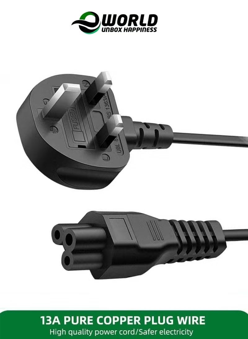 كابل طاقة لابتوب 13 أمبير C5 بطول 1.5 متر – سلك كهرباء AC بفيشة بريطانية 3 دبابيس مع فيوز، كابل بديل متوافق مع أجهزة Acer وDell وHP وLenovo وToshiba وAsus واللابتوبات والأجهزة الإلكترونية - Image 2
