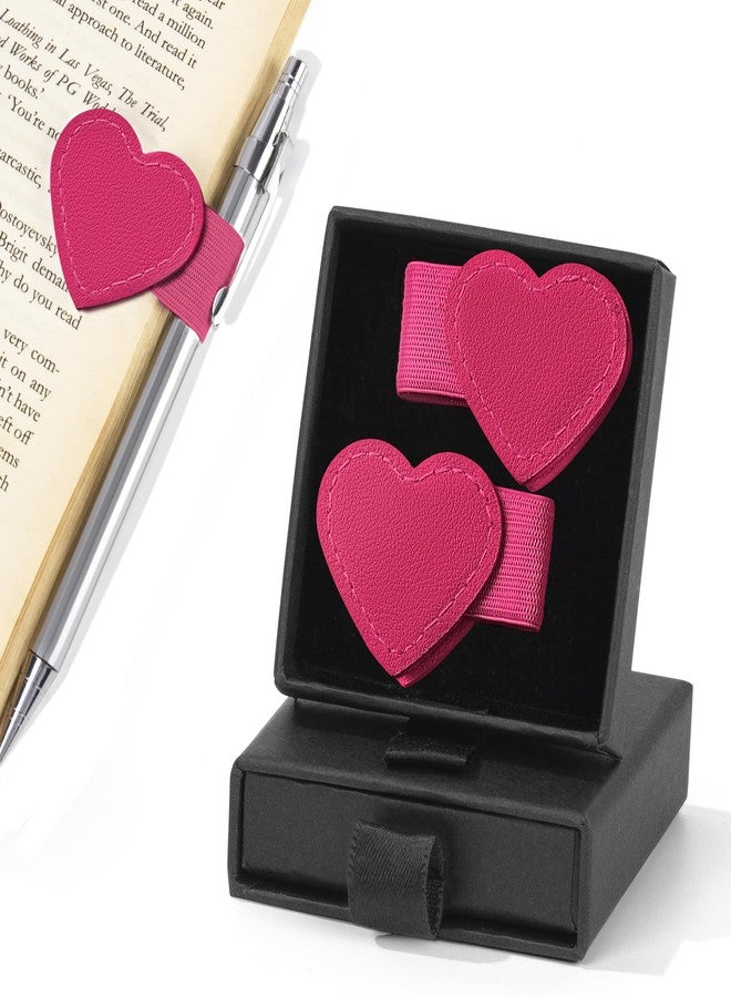 TESAFNG 2Pcs Magnetic Leather Heart Bookmarks with Pen Holder, Cute Book Markers Clip with Gift Box, Reading Accessories for Book Lovers Women Teachers Students, Rose Red - Image 1