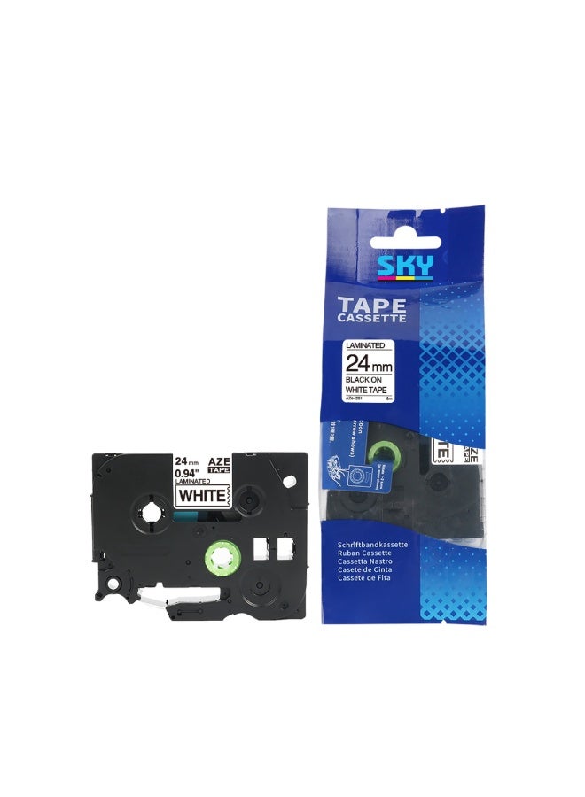 24mm Black on White Laminated  Label Tape Cartridge for  P-Touch Label Printers