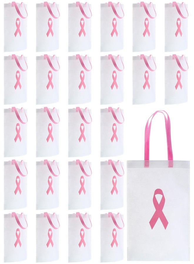 Woanger 24 Pcs Breast Cancer Awareness Tote Bags Reusable Non Woven Totes Pink Ribbon Survivor Gift Bag Bulk with Handle for Women Nurse Public Event Charity Fundraising Party Favor 12.6 x 14.6 Inches - Image 1