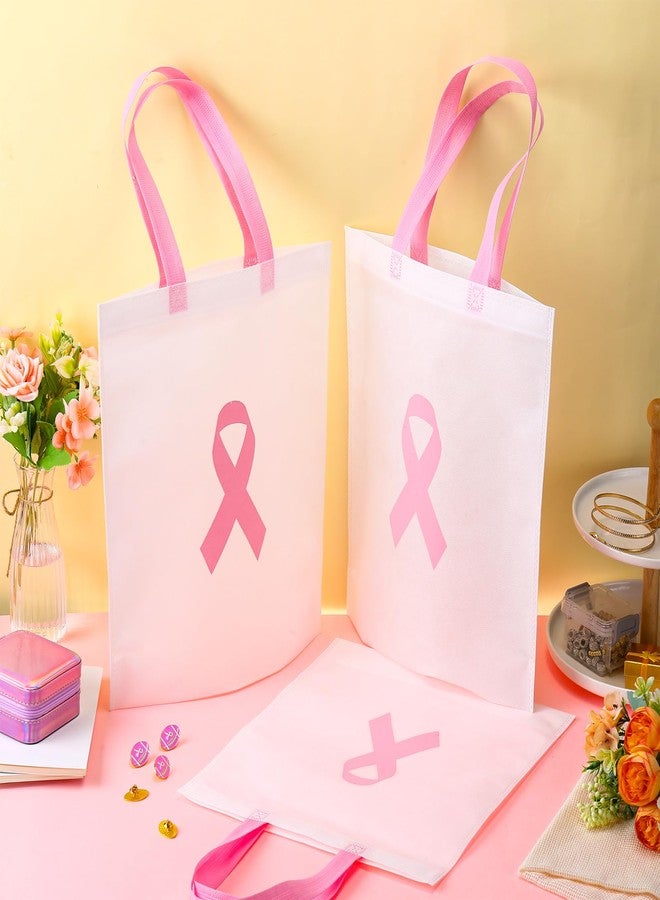 Woanger 24 Pcs Breast Cancer Awareness Tote Bags Reusable Non Woven Totes Pink Ribbon Survivor Gift Bag Bulk with Handle for Women Nurse Public Event Charity Fundraising Party Favor 12.6 x 14.6 Inches - Image 4