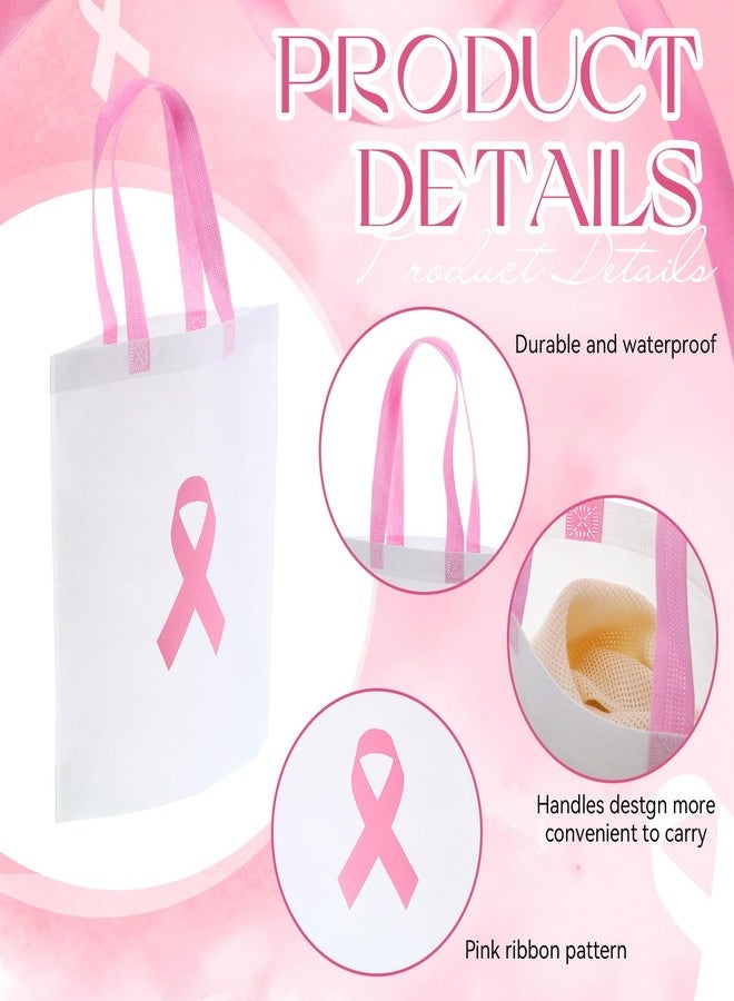 Woanger 24 Pcs Breast Cancer Awareness Tote Bags Reusable Non Woven Totes Pink Ribbon Survivor Gift Bag Bulk with Handle for Women Nurse Public Event Charity Fundraising Party Favor 12.6 x 14.6 Inches - Image 3