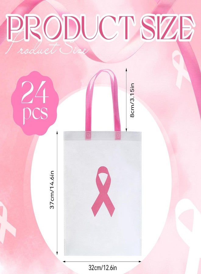 Woanger 24 Pcs Breast Cancer Awareness Tote Bags Reusable Non Woven Totes Pink Ribbon Survivor Gift Bag Bulk with Handle for Women Nurse Public Event Charity Fundraising Party Favor 12.6 x 14.6 Inches - Image 2