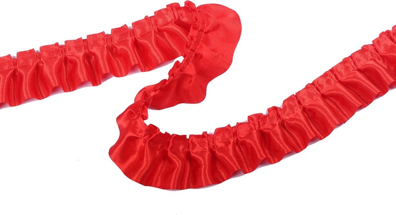 YYCRAFT 11 Yards Satin Ruffle Trim Fabric Trims and Embellishments by The Yard, 1.5 Inch Red - Image 1