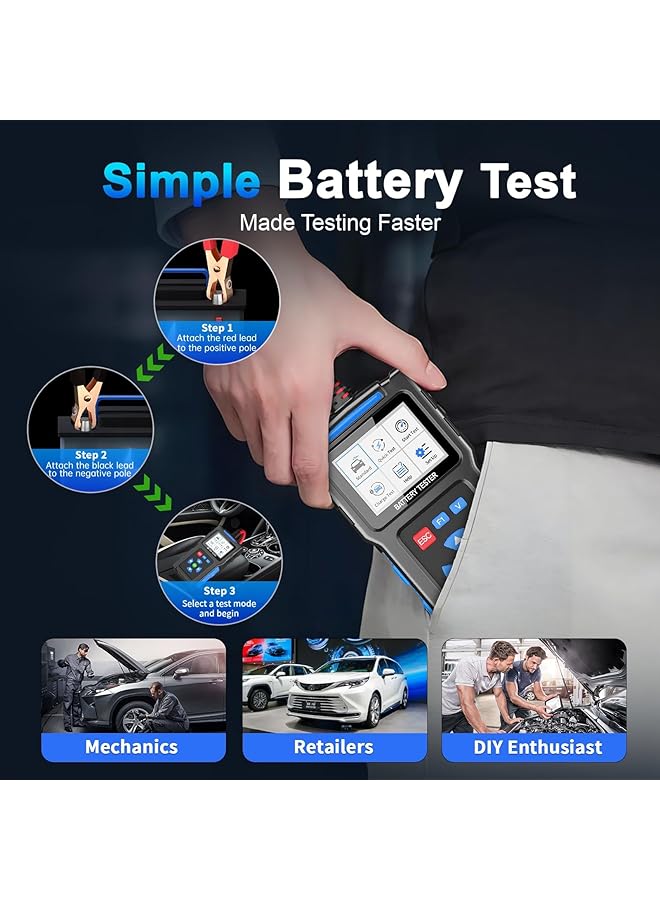 Bt300 Battery Load Tester - 12V/24V Automotive Battery  Alternator Tester | 20-2000 Cca Diagnostic Tool For Cars, Trucks, Rvs | Digital Battery Analyzer For Voltage, Cold Cranking Amps - Image 5