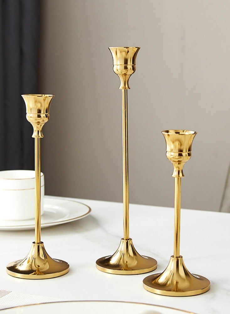 Candlestick Holders,Set of 3 Gold Brass Candlestick Stand for Anniversary Celebration Dinning Coffee Table Decorative Party Candelabra Candle Stand - Image 2